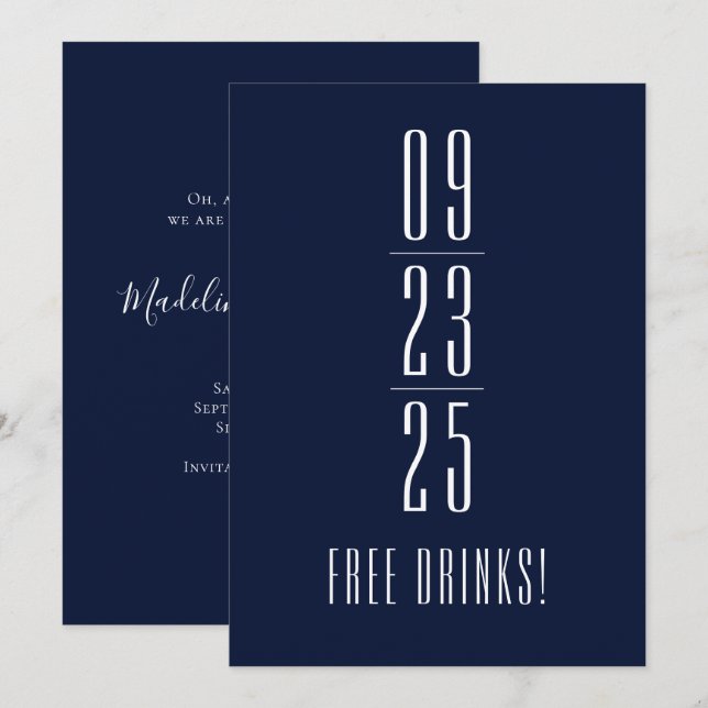 Funny Free Drinks Wedding retten das Datum Save The Date (Vorne/Hinten)