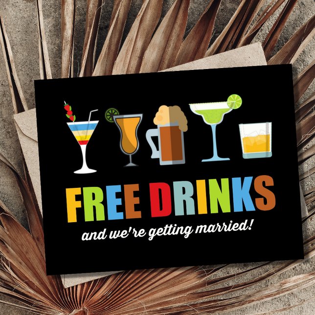 Funny Free Drinks Wedding retten die Termine Ankündigungspostkarte (Von Creator hochgeladen)