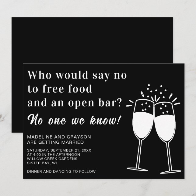 Funny Free Food Open Bar Lässig Hochzeit Einladung (Vorne/Hinten)