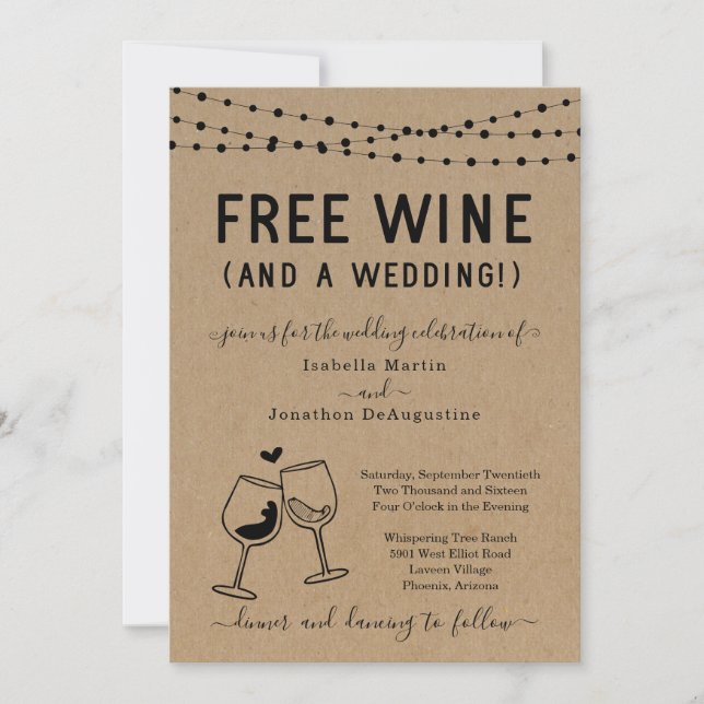 Funny Free Wine und eine Einladung zum Hochzeitsfe (Vorderseite)