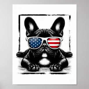 Funny French Bulldog American Flag 4. Juli Flag Poster