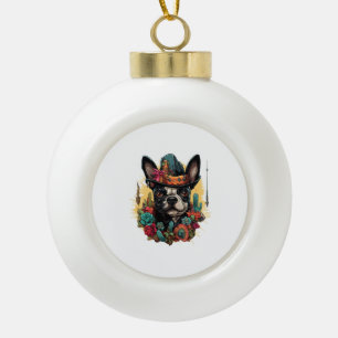 Funny French Bulldog Art Classic T - Shirt Keramik Kugel-Ornament
