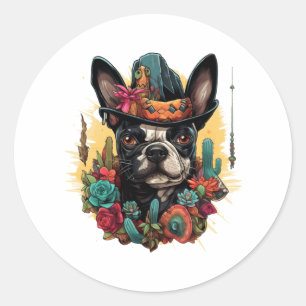 Funny French Bulldog Art Classic T - Shirt Runder Aufkleber