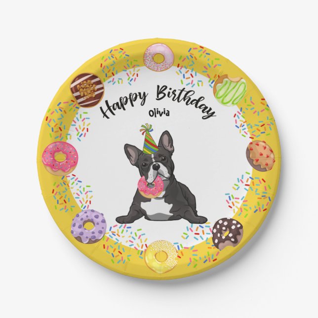 Funny French Bulldog Birthday Party Paper Plate Pappteller (Vorderseite)