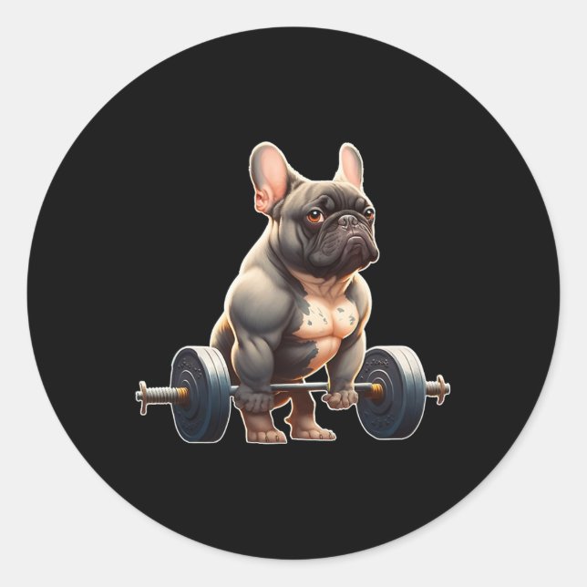 Funny French Bulldog Bodybuilding Gym Frenchie Wei Runder Aufkleber (Vorderseite)