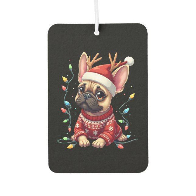 Funny French Bulldog Christmas Light Santa Hat Rei Autolufterfrischer (Vorderseite)