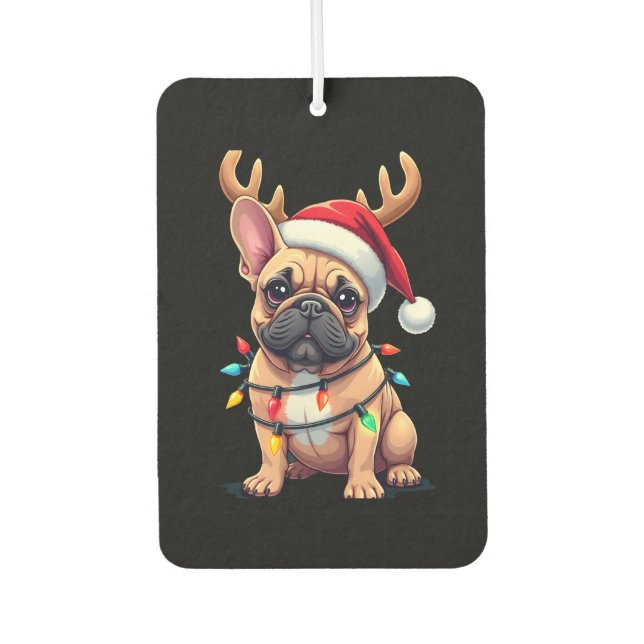 Funny French Bulldog Christmas Light Santa Hat Rei Autolufterfrischer (Vorderseite)
