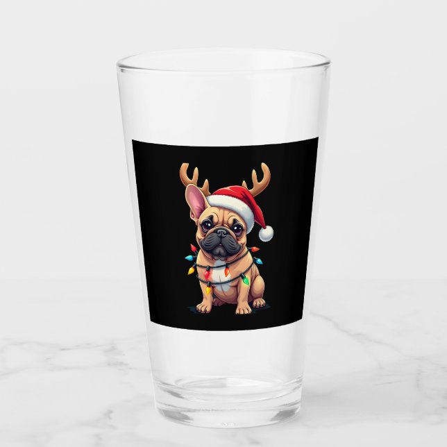 Funny French Bulldog Christmas Light Santa Hat Rei Glas (Vorderseite)
