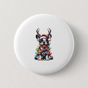 Funny French Bulldog Christmas Light Weihnachtsman Button