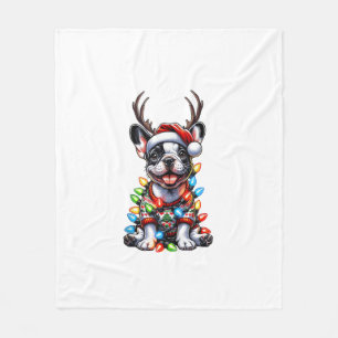 Funny French Bulldog Christmas Light Weihnachtsman Fleecedecke