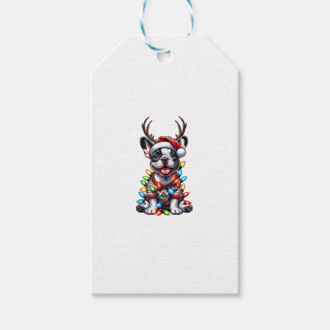 Funny French Bulldog Christmas Light Weihnachtsman Geschenkanhänger (Vorderseite)