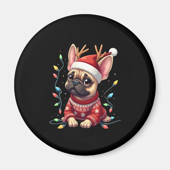 Funny French Bulldog Christmas Light Weihnachtsman Magnet (Vorne)