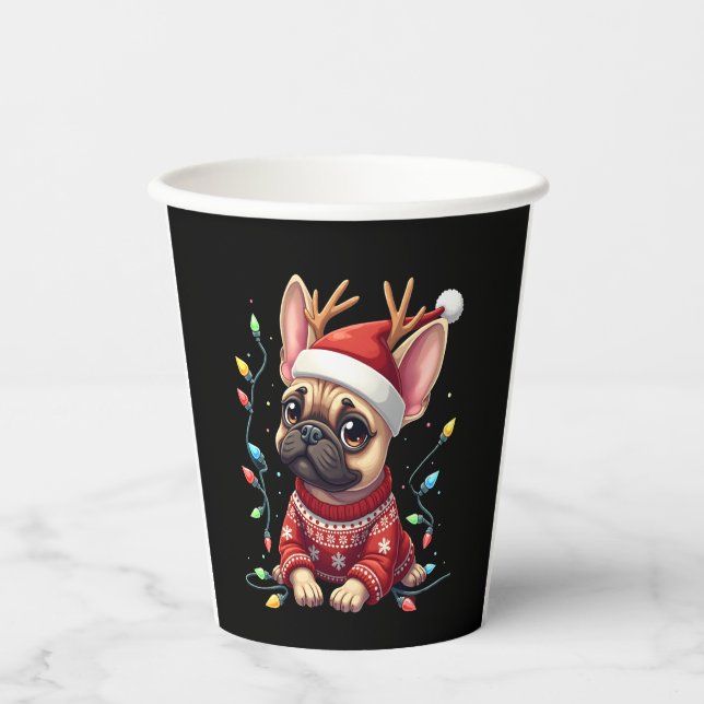 Funny French Bulldog Christmas Light Weihnachtsman Pappbecher (Vorderseite)