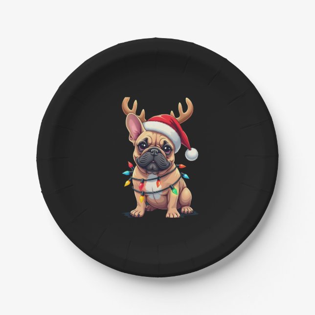 Funny French Bulldog Christmas Light Weihnachtsman Pappteller (Vorderseite)