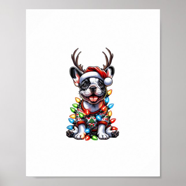 Funny French Bulldog Christmas Light Weihnachtsman Poster (Vorne)