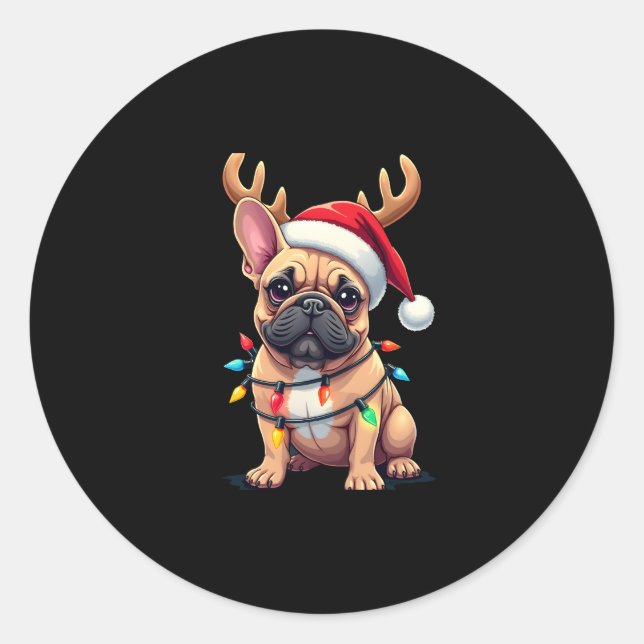 Funny French Bulldog Christmas Light Weihnachtsman Runder Aufkleber (Vorderseite)