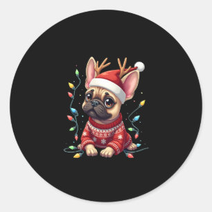 Funny French Bulldog Christmas Light Weihnachtsman Runder Aufkleber