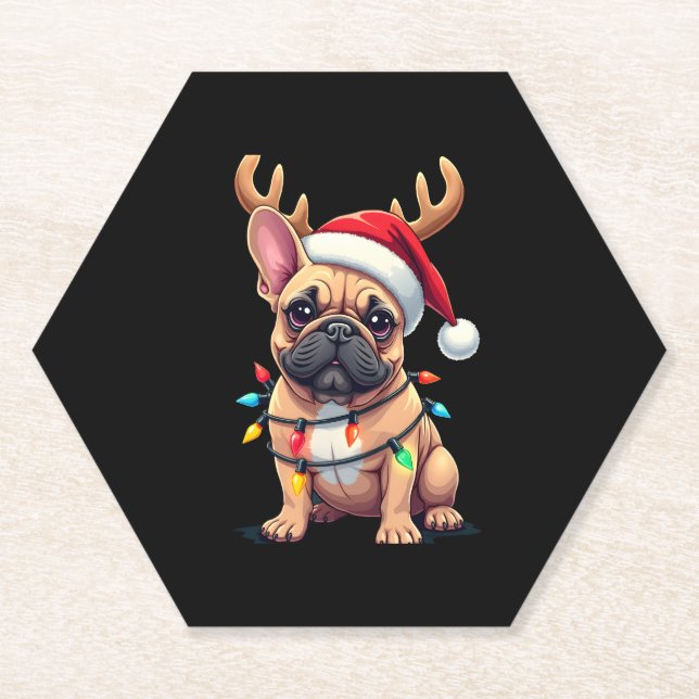Funny French Bulldog Christmas Light Weihnachtsman Untersetzer (Vorderseite)