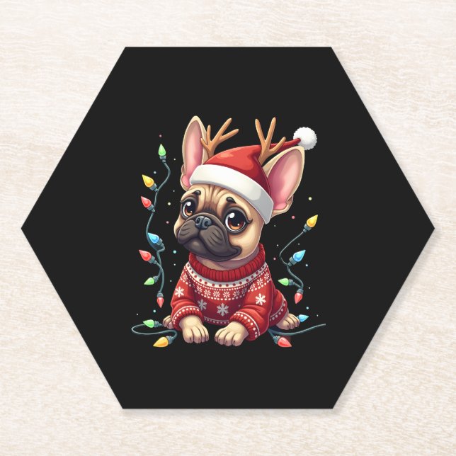 Funny French Bulldog Christmas Light Weihnachtsman Untersetzer (Vorderseite)