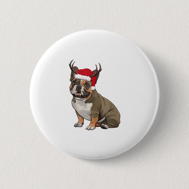 Funny French Bulldog Christmas Weihnachtsmannmütze Button (Vorderseite)