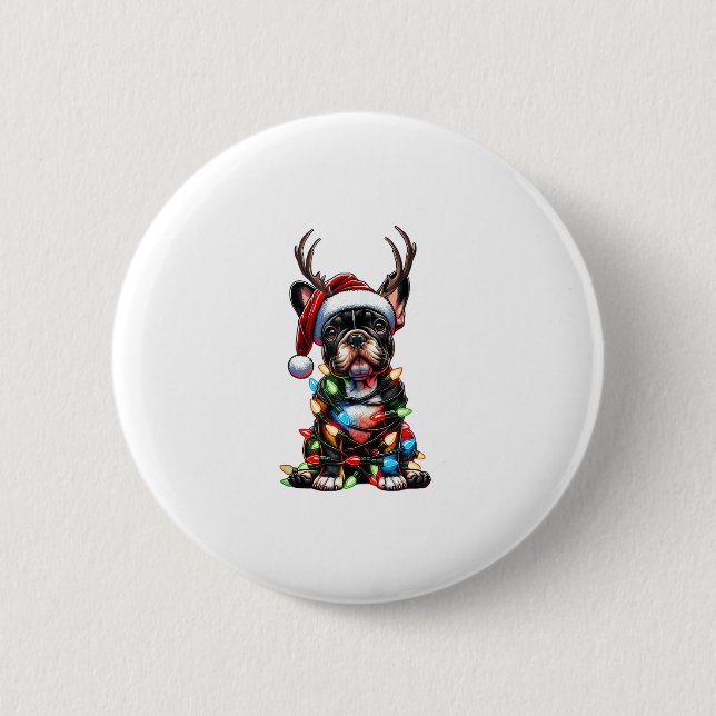 Funny French Bulldog Christmas Weihnachtsmannmütze Button (Vorderseite)