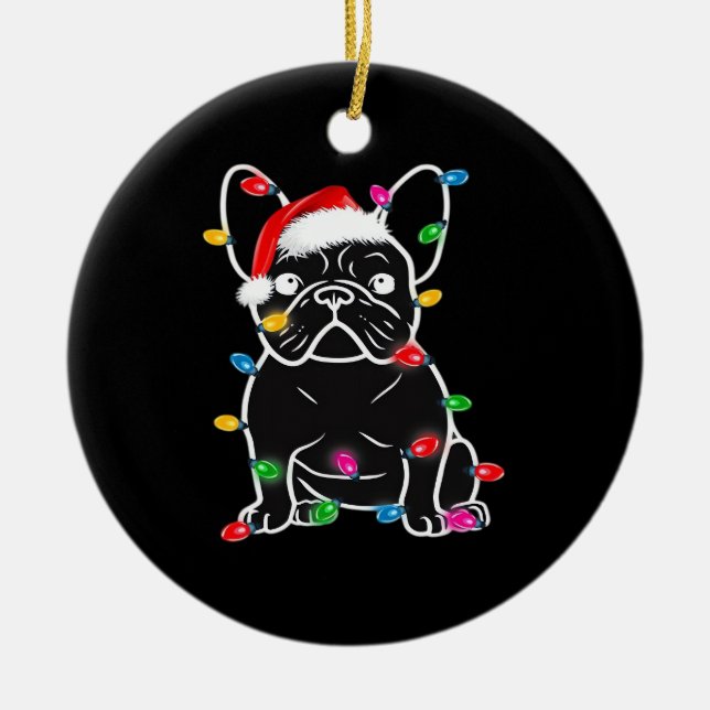Funny French Bulldog Dog Tree Christmas Lights Xma Keramik Ornament (Vorne)