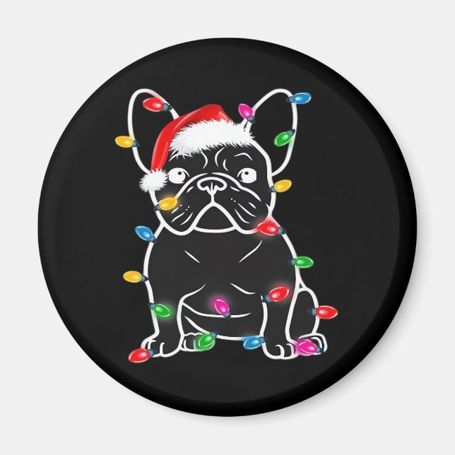 Funny French Bulldog Dog Tree Christmas Lights Xma Magnet (Vorne)