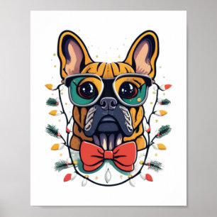 Funny French Bulldog Dog Tree Christmas Lights Xma Poster