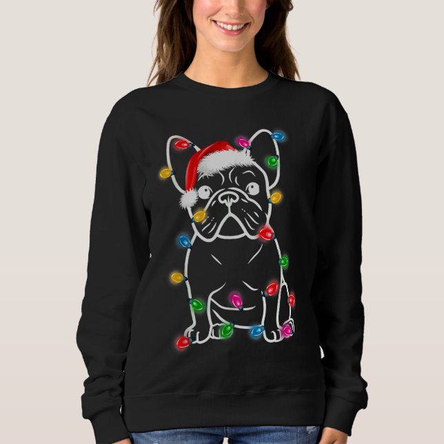 Funny French Bulldog Dog Tree Christmas Lights Xma Sweatshirt (Vorderseite)