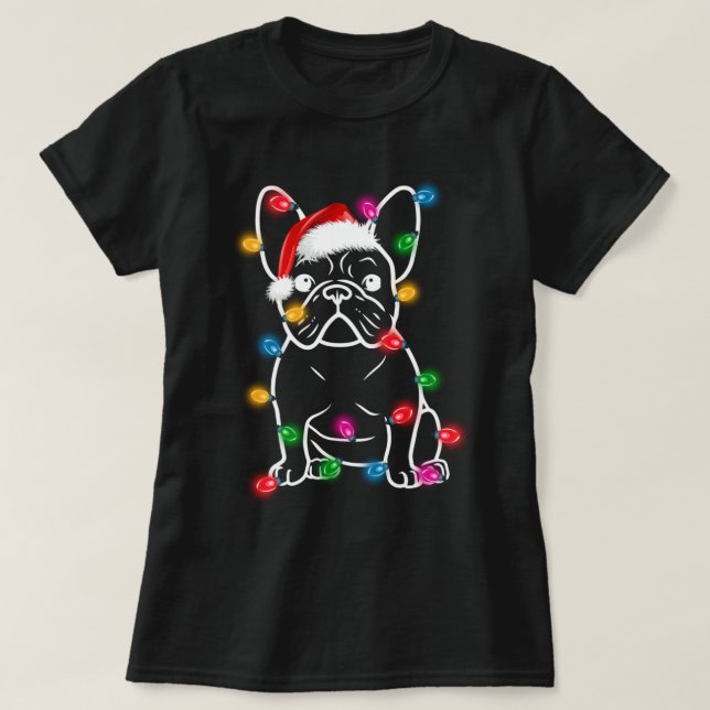 Funny French Bulldog Dog Tree Christmas Lights Xma T-Shirt (Design vorne)