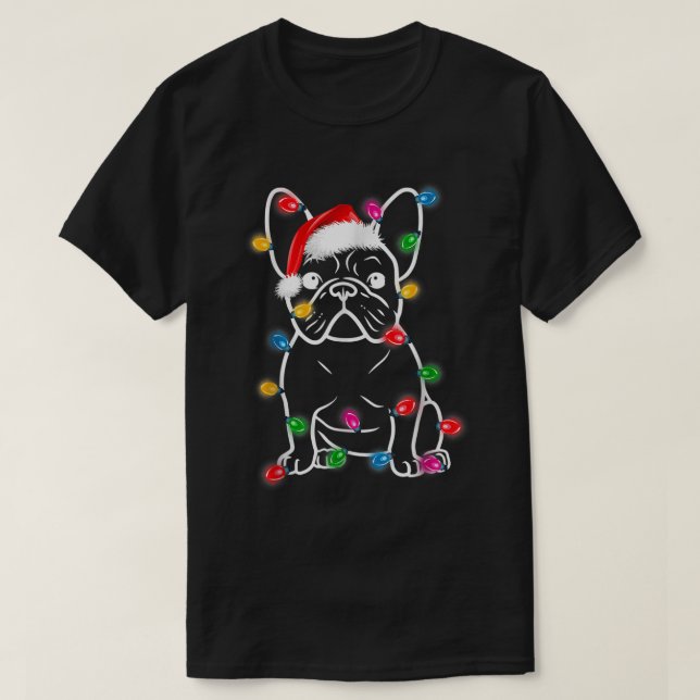 Funny French Bulldog Dog Tree Christmas Lights Xma T-Shirt (Design vorne)