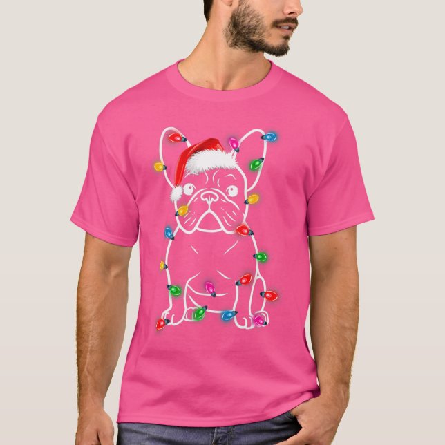 Funny French Bulldog Dog Tree Christmas Lights Xma T-Shirt (Vorderseite)