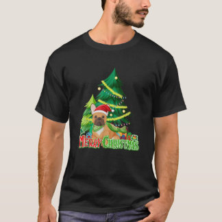 Funny French Bulldog Dog Tree Christmas Lights Xma T-Shirt