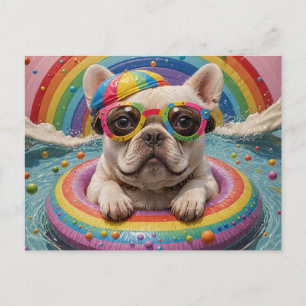 Funny French Bulldog Floating Colorful Postkarte