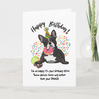 Funny French Bulldog Geburtstagskarte Donuts Einladung