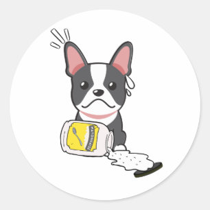 Funny French Bulldog hat Mayonnaise verschüttet Runder Aufkleber