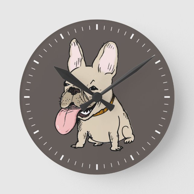 Funny French Bulldog Humour Frenchie Zeichnend Runde Wanduhr (Vorderseite)