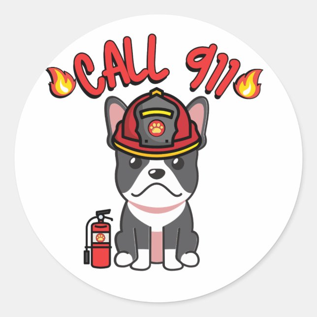 Funny French Bulldog ist ein Feuerwehrmann Runder Aufkleber (Vorderseite)
