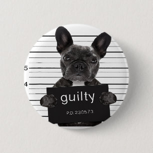 Funny French Bulldog Jail Mugshot Bad Dog Kriminel Button