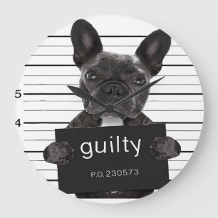 Funny French Bulldog Jail Mugshot Bad Dog Kriminel Große Wanduhr