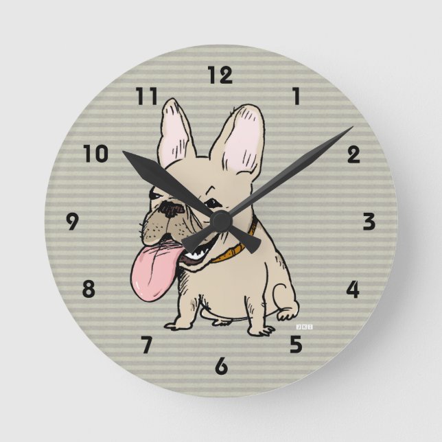 Funny French Bulldog mit riesigem Zungenstich Runde Wanduhr (Vorderseite)