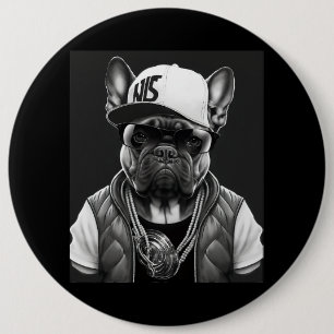 Funny French Bulldog Rapper Hip Hop Star Button