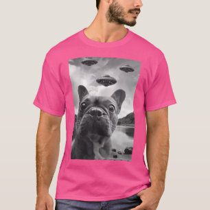 Funny French Bulldog Selfie mit Ufos komischer Wel T-Shirt