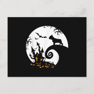 Funny French Bulldog und Moon Halloween Kostüm Feiertagspostkarte