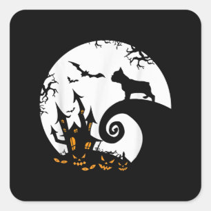 Funny French Bulldog und Moon Halloween Kostüm Quadratischer Aufkleber