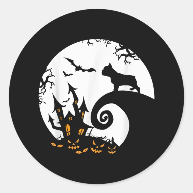 Funny French Bulldog und Moon Halloween Kostüm Runder Aufkleber (Vorderseite)