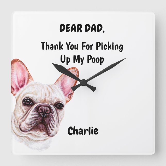 Funny French Bulldog Vater Frische Pasta machen Quadratische Wanduhr (Vorderseite)