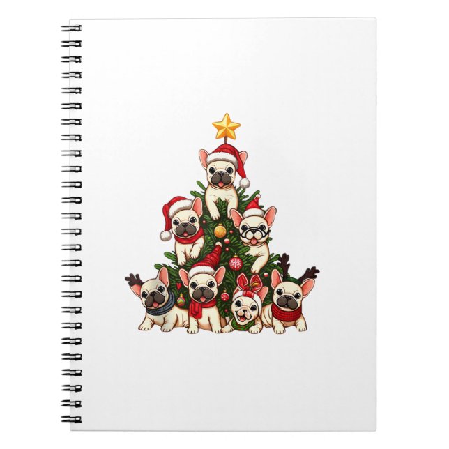Funny French Bulldog Weihnachtsbaum Snowflakes Notizblock (Vorderseite)