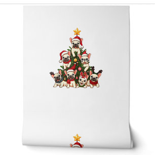 Funny French Bulldog Weihnachtsbaum Snowflakes Tapete