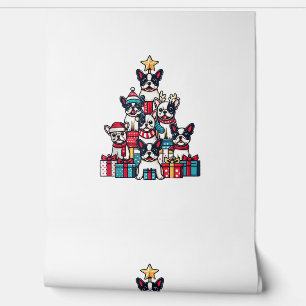 Funny French Bulldog Weihnachtsbaum Snowflakes Tapete